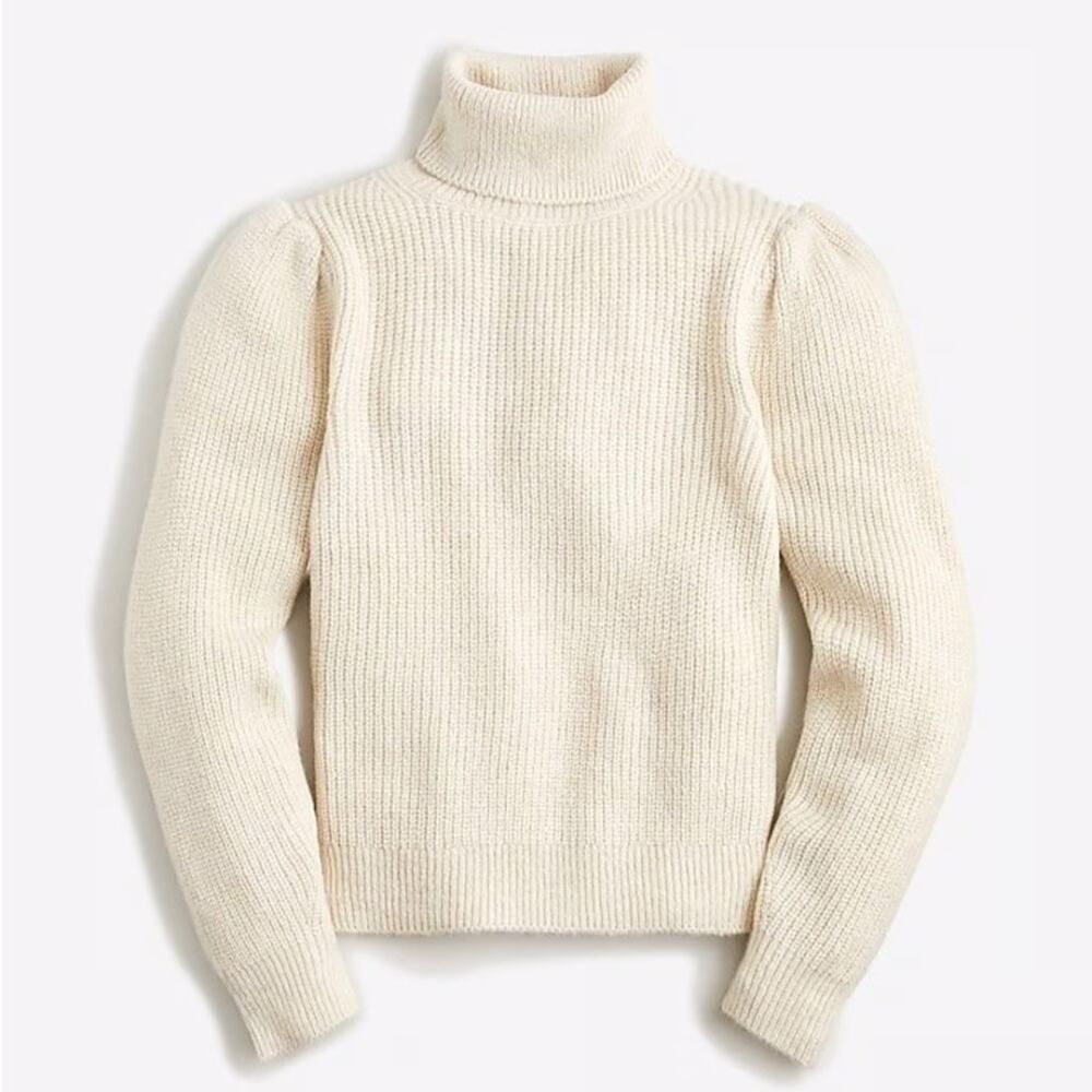 J.Crew Puff Sleeve Turtleneck Sweater XS Ivory Wool Alpaca Blend Long Sleeve